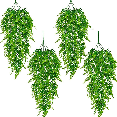Naidiler 4 Pcs Faux Hanging Plants Artificial Hanging Boston Fern Plants Fake Hanging Greenery Indoor Outdoor Plants for Room Garden Wall Decor